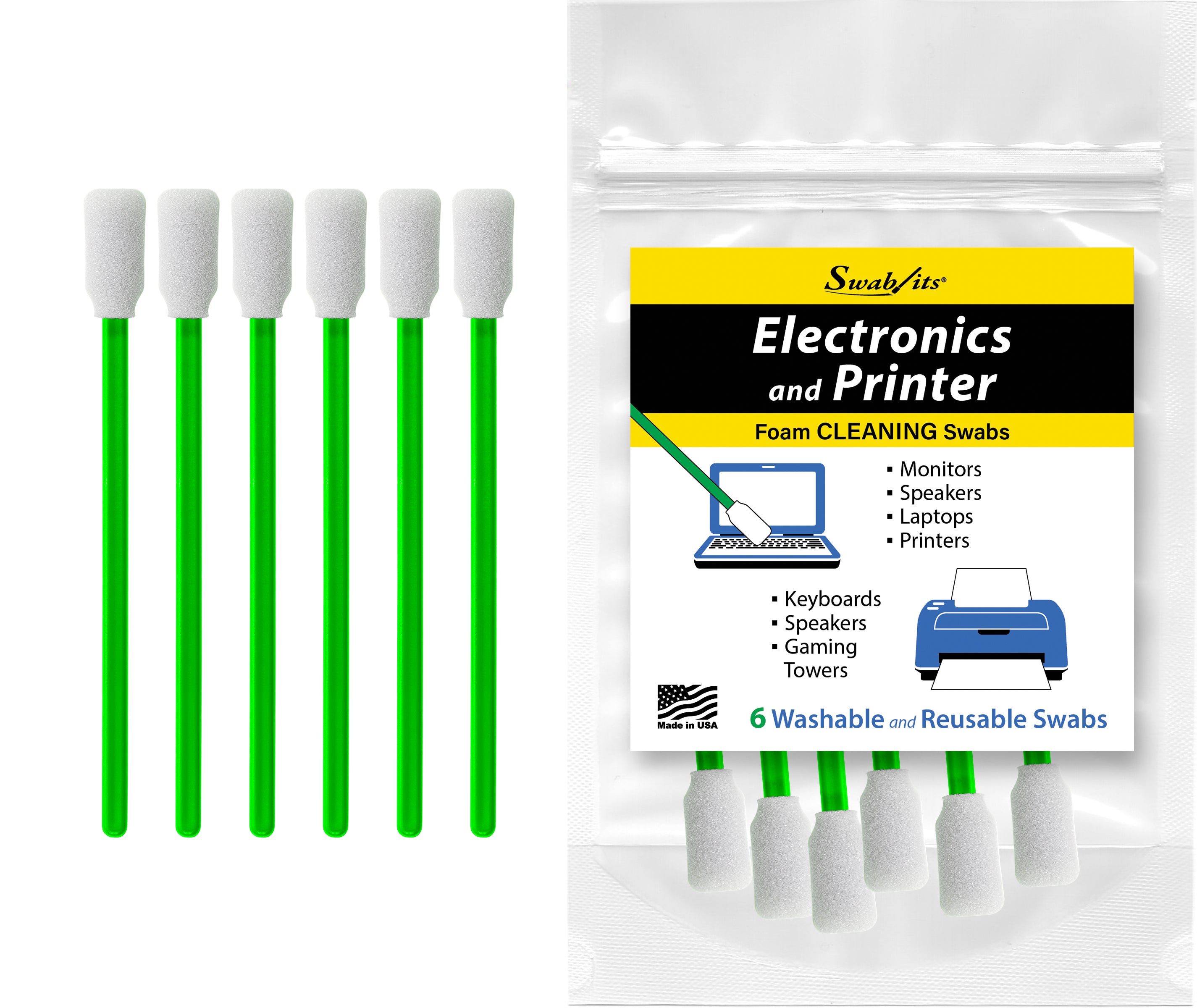 Swab-its® 6-piece Package of Printer and Electronic Cleaning Swabs: 87-8228