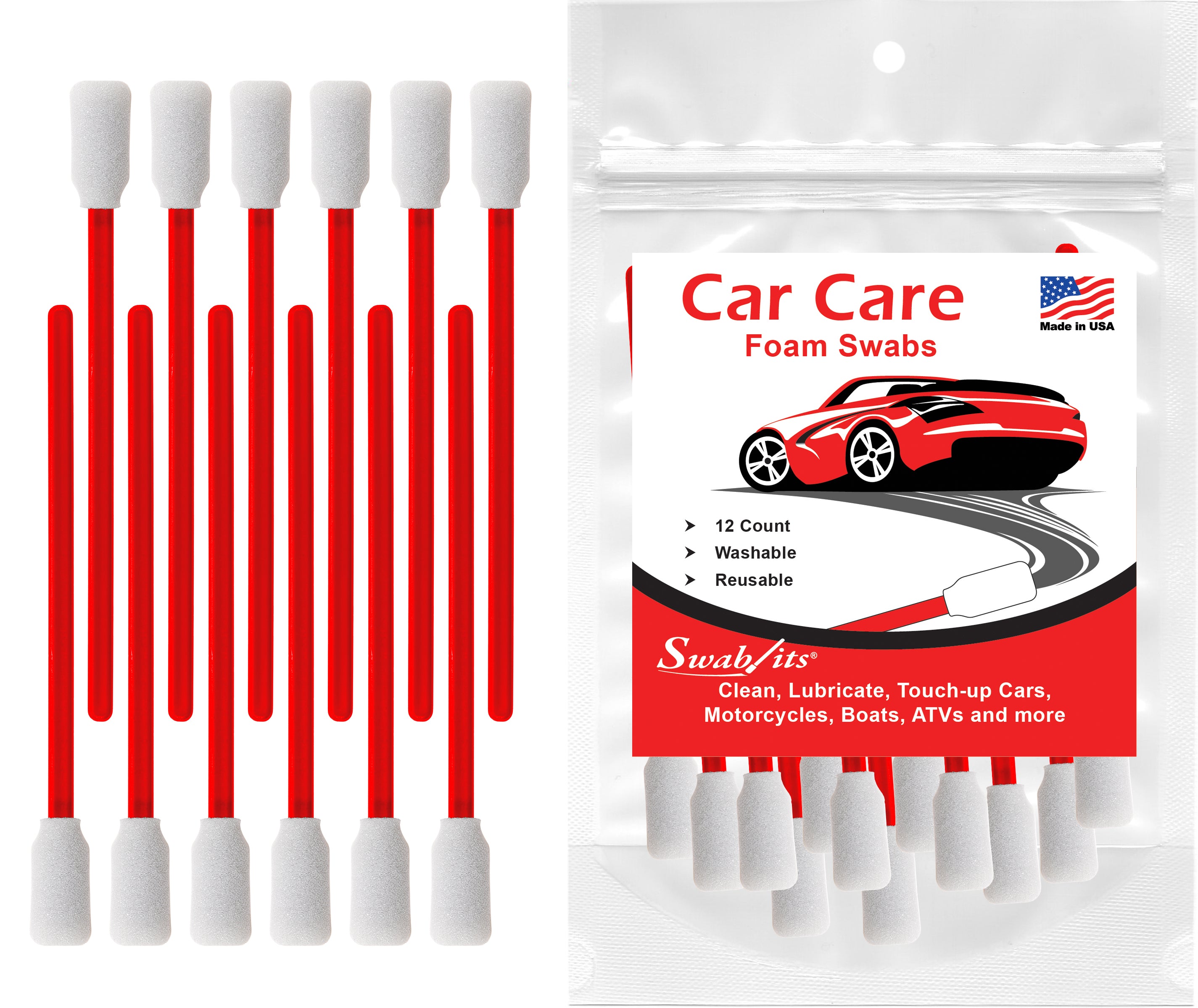 (6 Bag Case) Swab-its® Case of 12-piece Package of Car Care Detailing/Cleaning Foam Swabs: 88-8220-HW