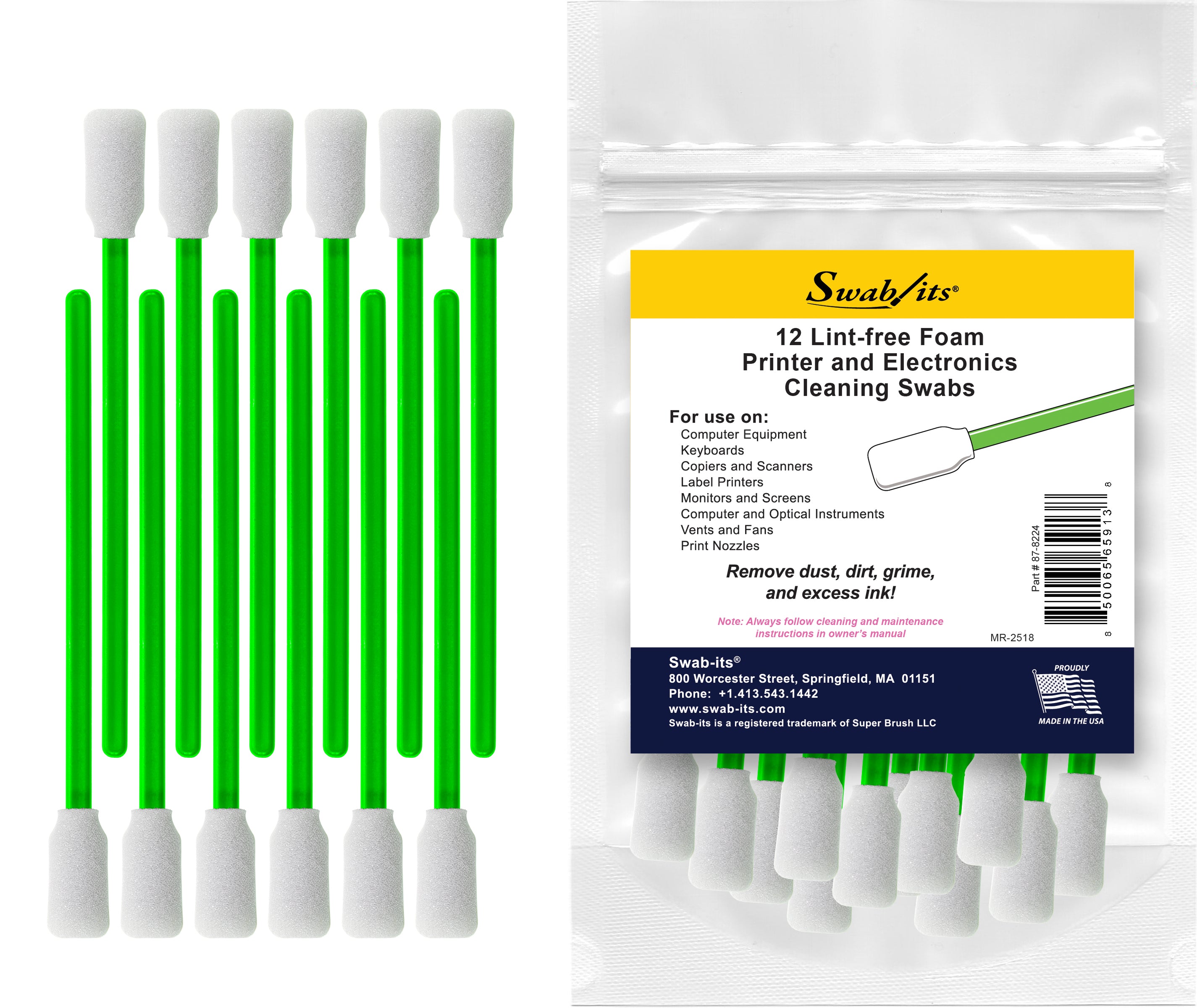 Swab-its® 12-piece Package of Printer and Electronic Cleaning Foam Swabs: 87-8224
