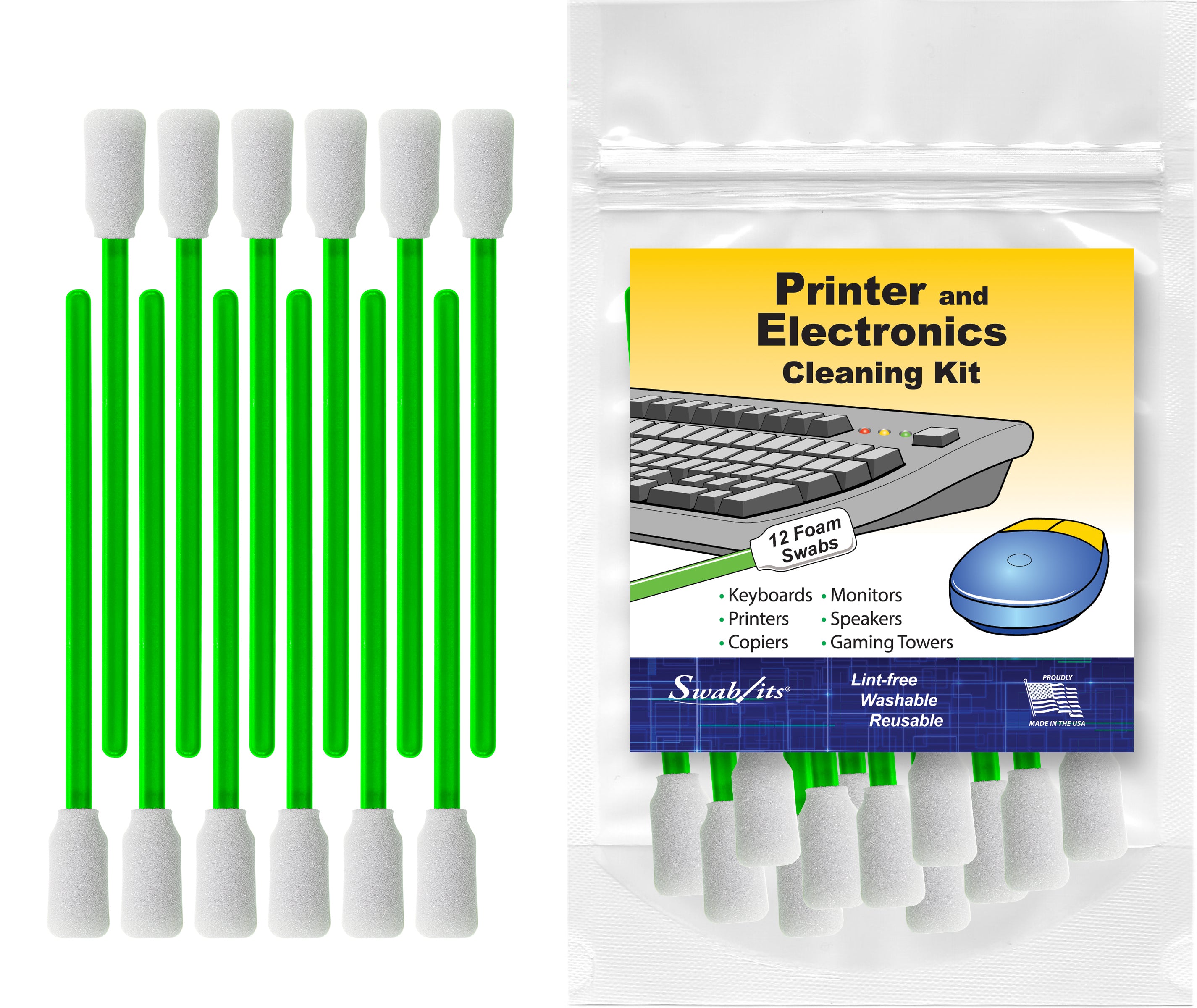 Swab-its® 12-piece Package of Printer and Electronic Cleaning Foam Swabs: 87-8224