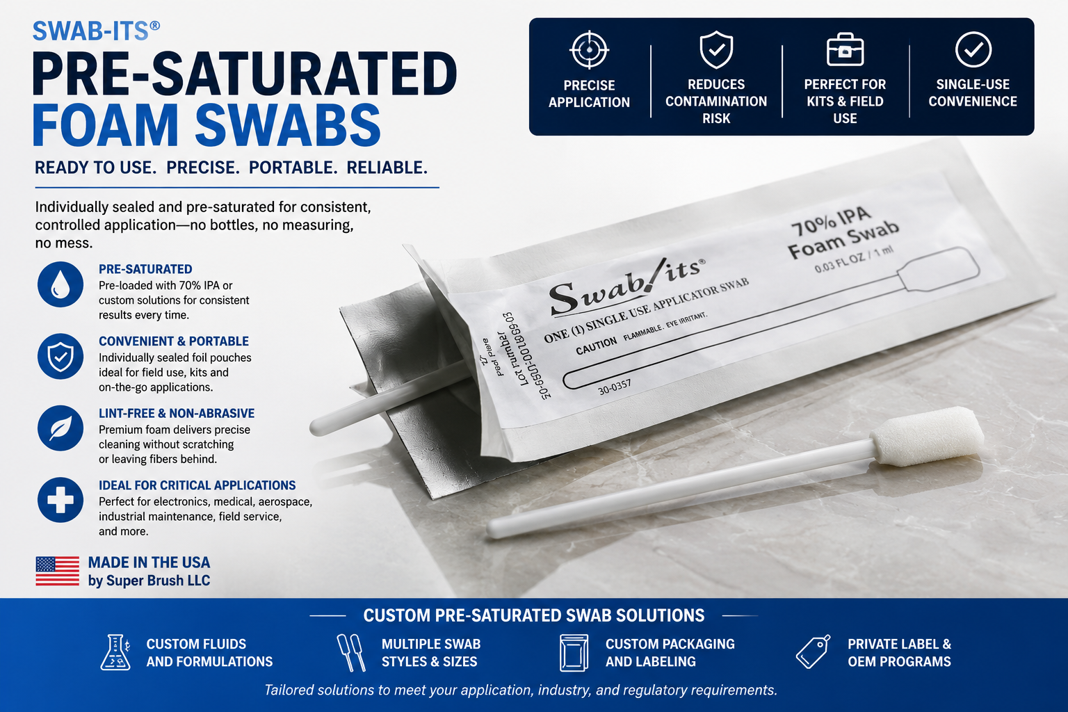 Swab-its pre-saturated foam cleaning swabs. IPA cleaning swabs.