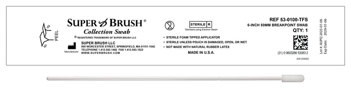 NEW Sterile Sample Collection Foam Swabs – 6” Small Mitt Tip with 50mm Breakpoint | Case of 1,500 | 53-0100-TFS-CS