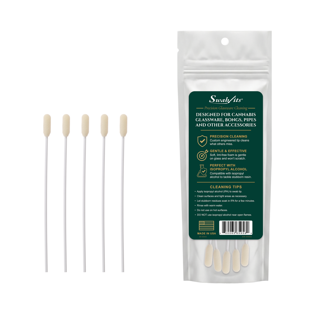 Swab-its® Slim Reach Glass &amp; Bong Cleaning Foam Swabs – 5 Pack (Case of 6)