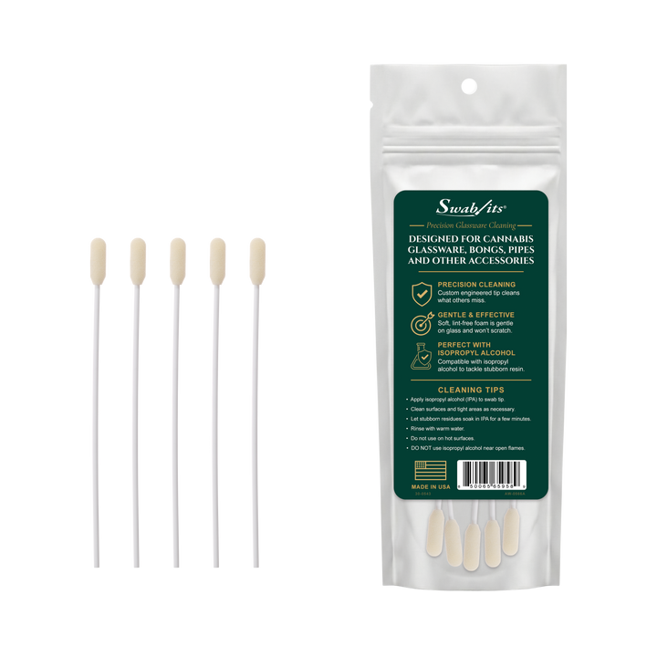 Swab-its® Slim Reach Glass &amp; Bong Cleaning Foam Swabs – 5 Pack (Case of 6)