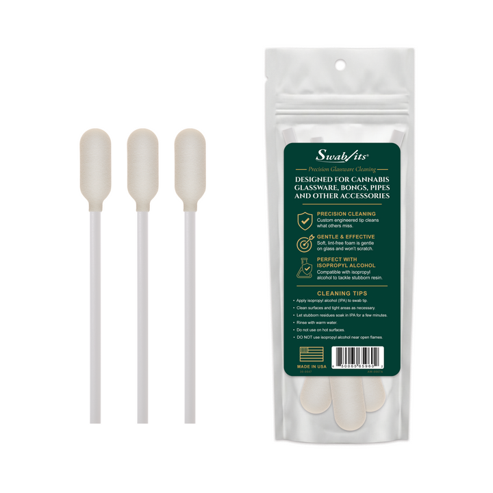 Swab-its® Wide Reach Glass &amp; Bong Cleaning Foam Swabs – 3 Pack (Case of 6)