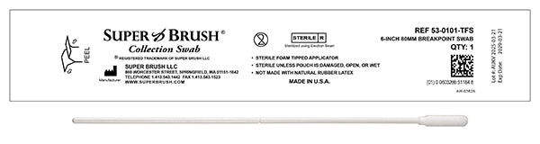 (New) Case of 1,500 Swabs - 6" Narrow Mitt 80mm Breakpoint Sterile Sample Collection Swab: 53-0101-TFS-CS