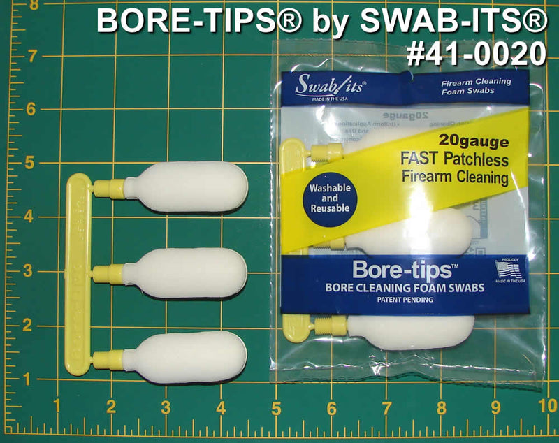 (Étui de 12 sacs) 20 Gauge Gun Cleaning Bore-tips® by Swab-its® Barrel Cleaning Swabs: 41-0020-12-2