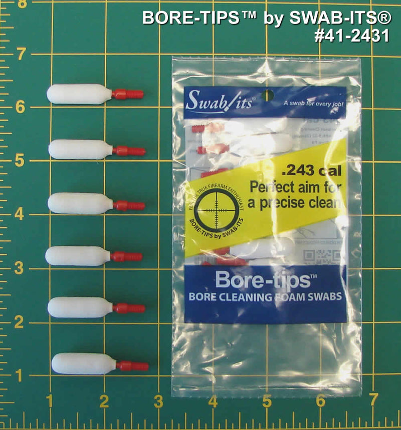 (12 Bag Case) .243cal/6mm Gun Cleaning Bore-tips® par Swab-its®: Barrel Cleaning Swabs: 41-2431-12CS