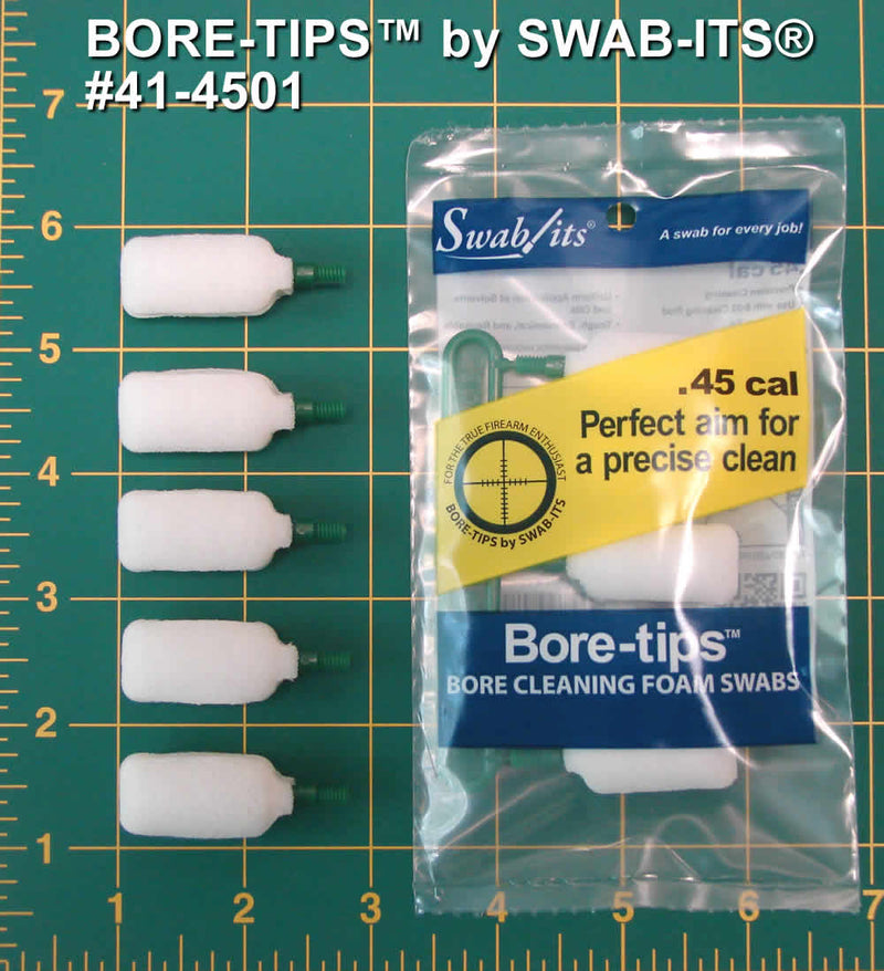 (Caja de 12 bolsas) .45cal Gun Cleaning Bore-tips® de Swab-its®: Bastoncillos de limpieza de barriles: 41-4501-12CS