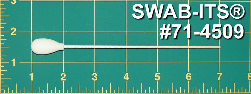 (Bolsa de 50 swabs) 71-4509: Swab de longitud total de 6" con lágrima en forma de mit sobre el cogollo de algodón y mango de madera de abedul