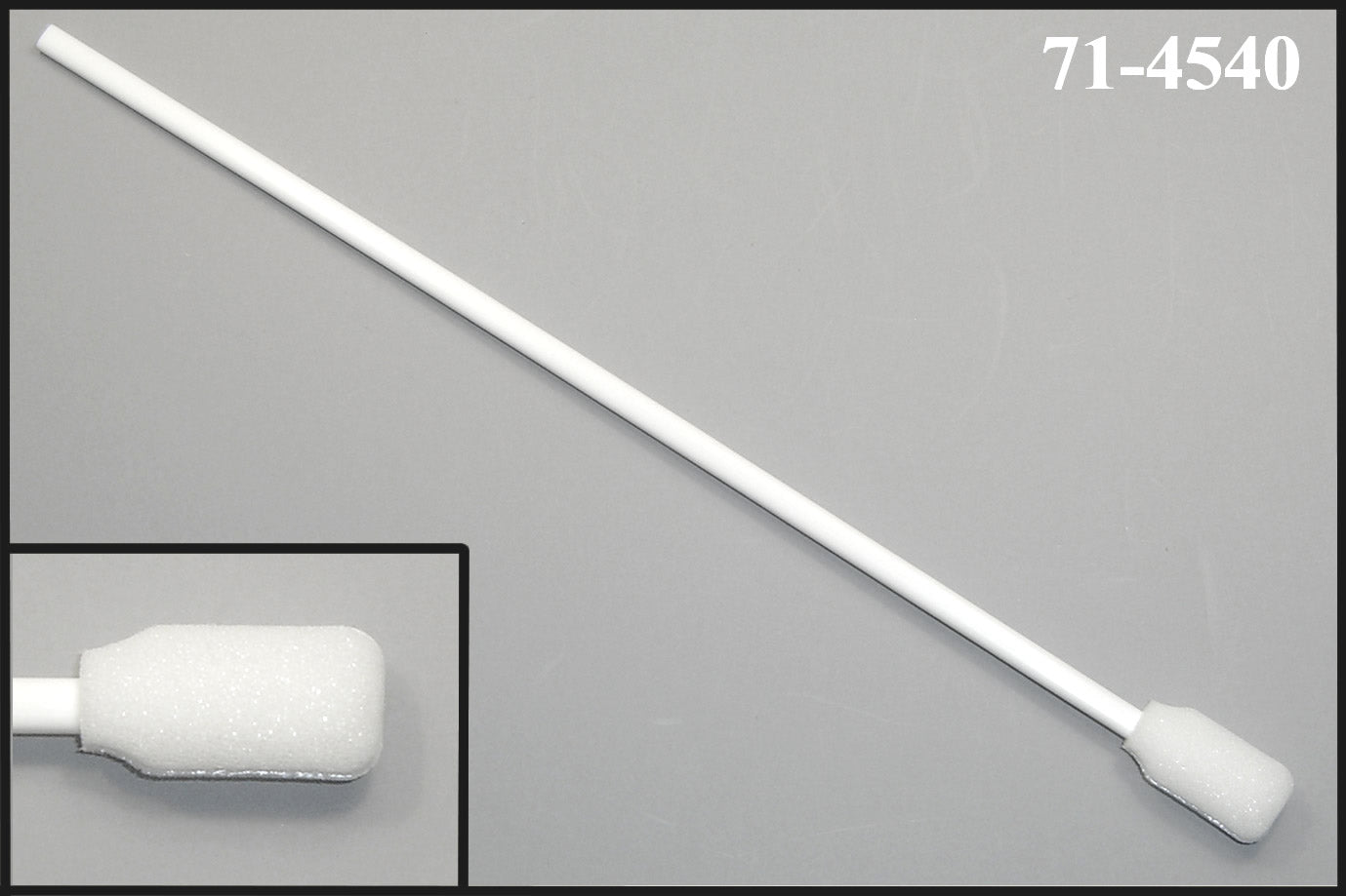 71-4540: 9” overall length swab with rectangular foam mitt on an extra-long polypropylene handle designed with extra reach for industrial cleaning, deburring, and more.