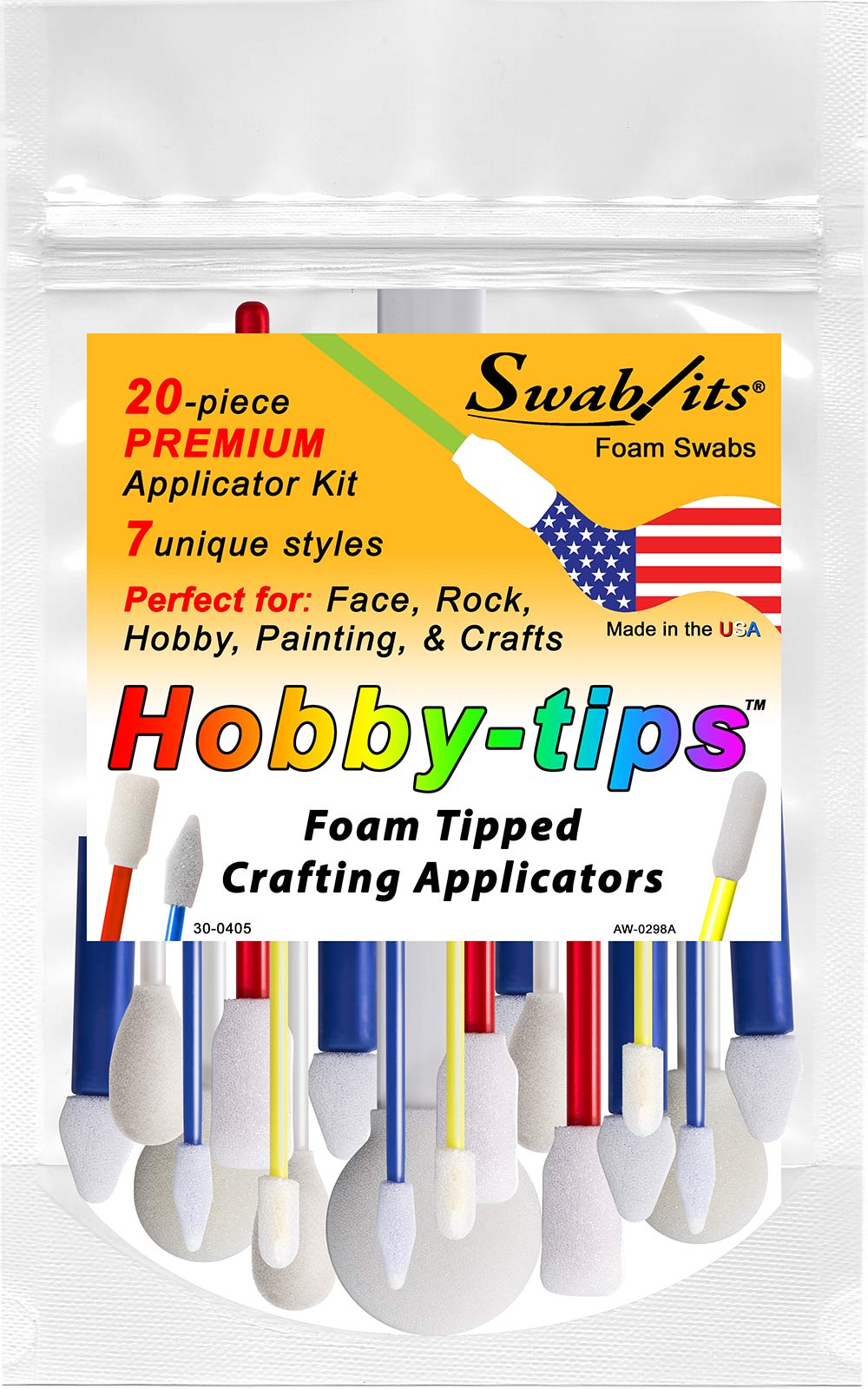 Swab-its® Hobby-Tips™ 20-Piece Premium Applicator Kit Foam Tipped Crafting Applicators - Face, Rock, Hobby, Painting, Crafts