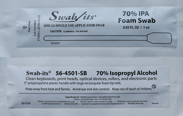 (Hisopos IPA) Hisopo grande de cabeza rectangular de 5 "70% IPA envuelto en papel de aluminio de Swab-its®: 56-4501-SB-25