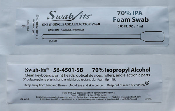 (IPA SWABS) 5" Large Rectangular Head 70% IPA Foil Wrapped Swab by Swab-its®: 56-4501-SB-25