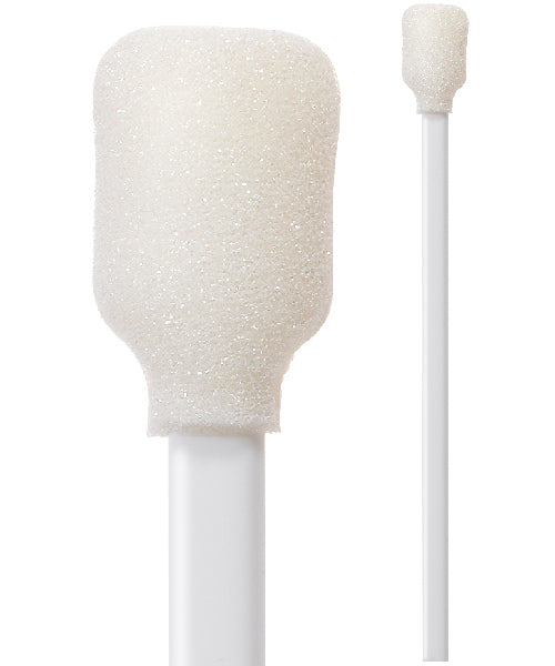 6” overall length swab with wide rectangular foam mitt and polypropylene handle. 