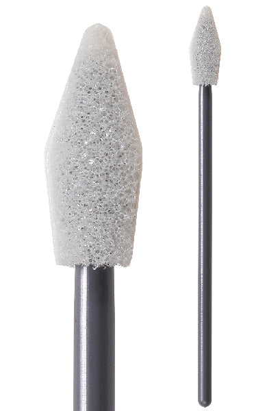 71-4553: 2.83” overall length swab with spear-shaped foam mitt on a tapered polypropylene handle.  Designed for precision application and cleaning